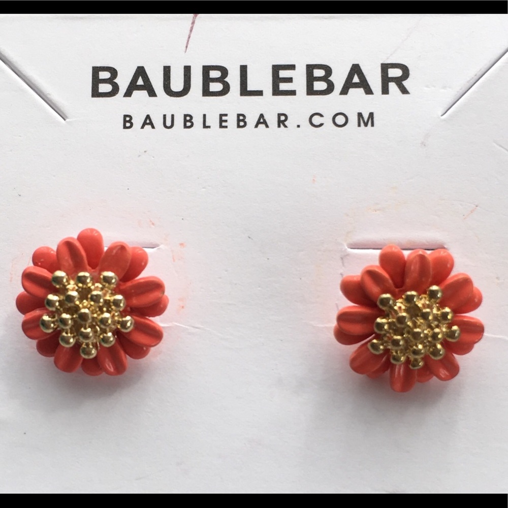 BaubleBar Coral and Gold Flower Stud Earrings